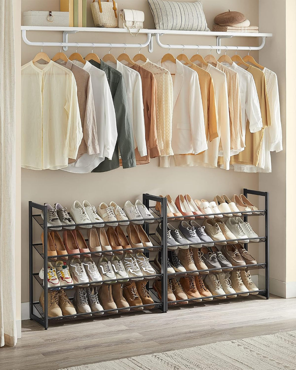 Set of 2 Stackable 4-Tier Black Metal Shoe Rack