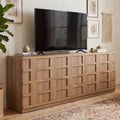Brown Oak Woven Textured Long Sideboard
