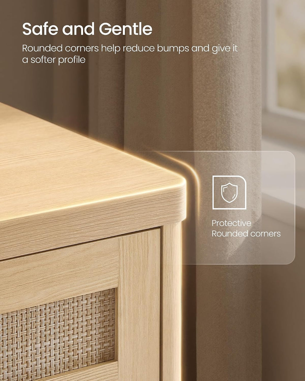 Oak Beige Rattan Boho Sideboard Cabinet