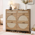 Rustic Oak Rattan Shoe Cabinet with Drawers