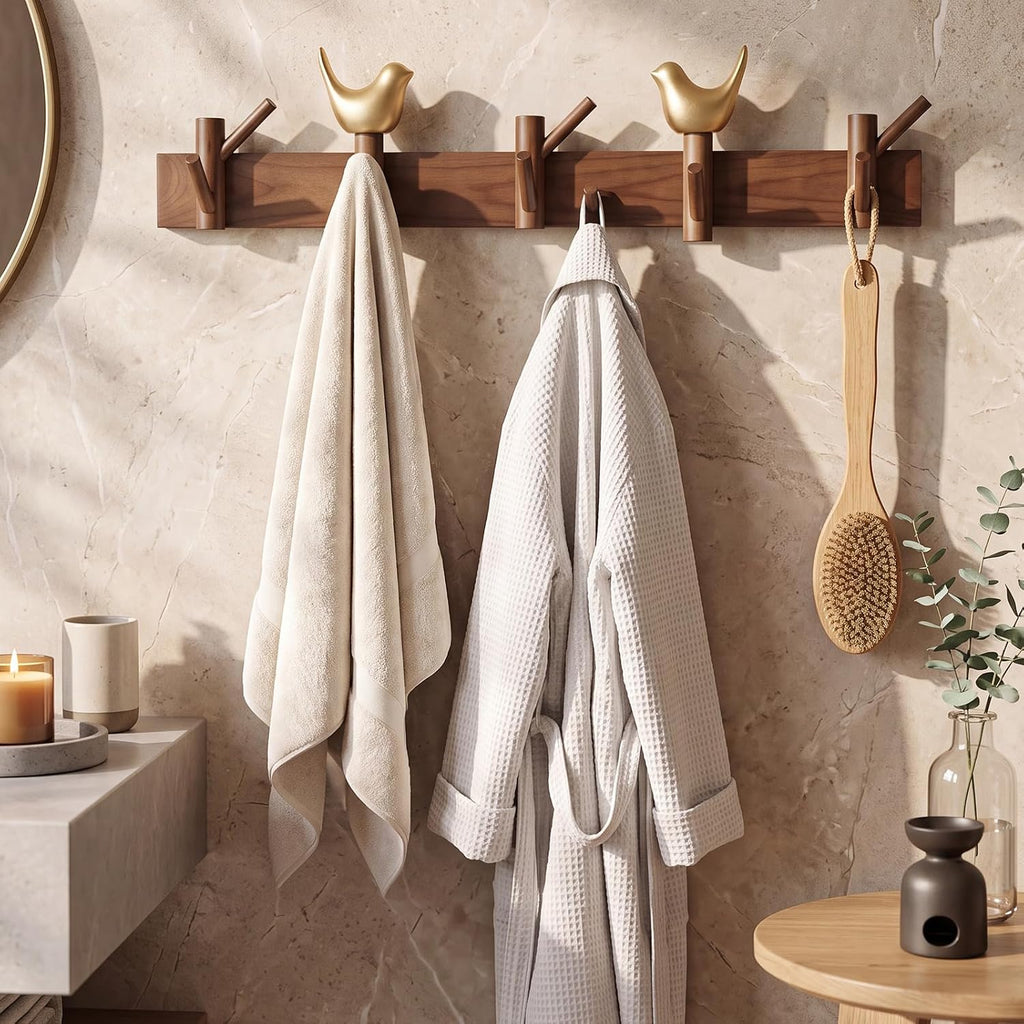 21" Walnut Gold Bird 8-Hook Coat Rack