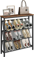 4-Tier Slanted Rustic Brown Metal Shoe Rack With Wood Top