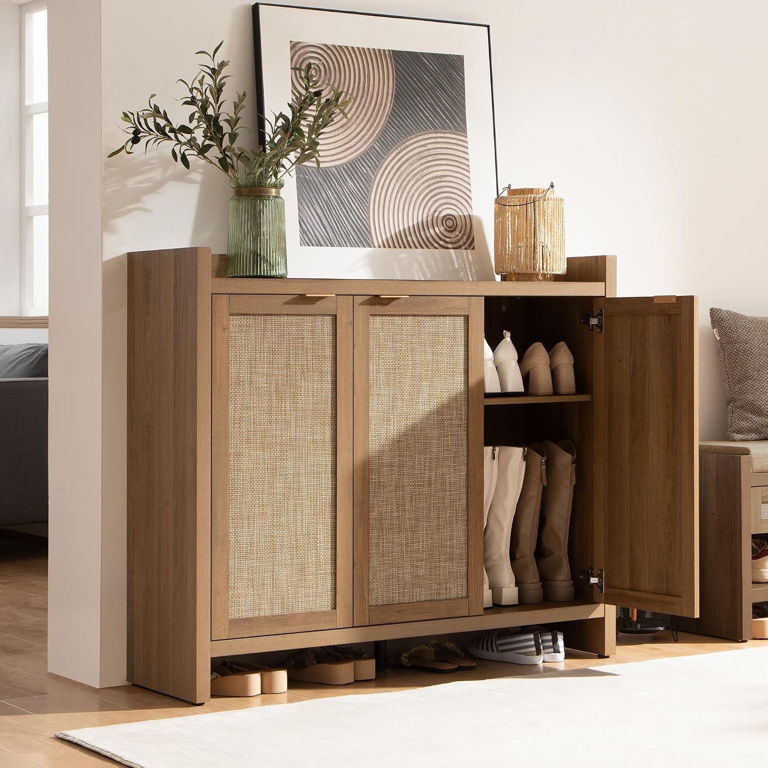 41" Tall 6-Tier Rattan Shoe Cabinet