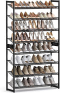 Set of 2 Stackable 4-Tier Black Metal Shoe Rack