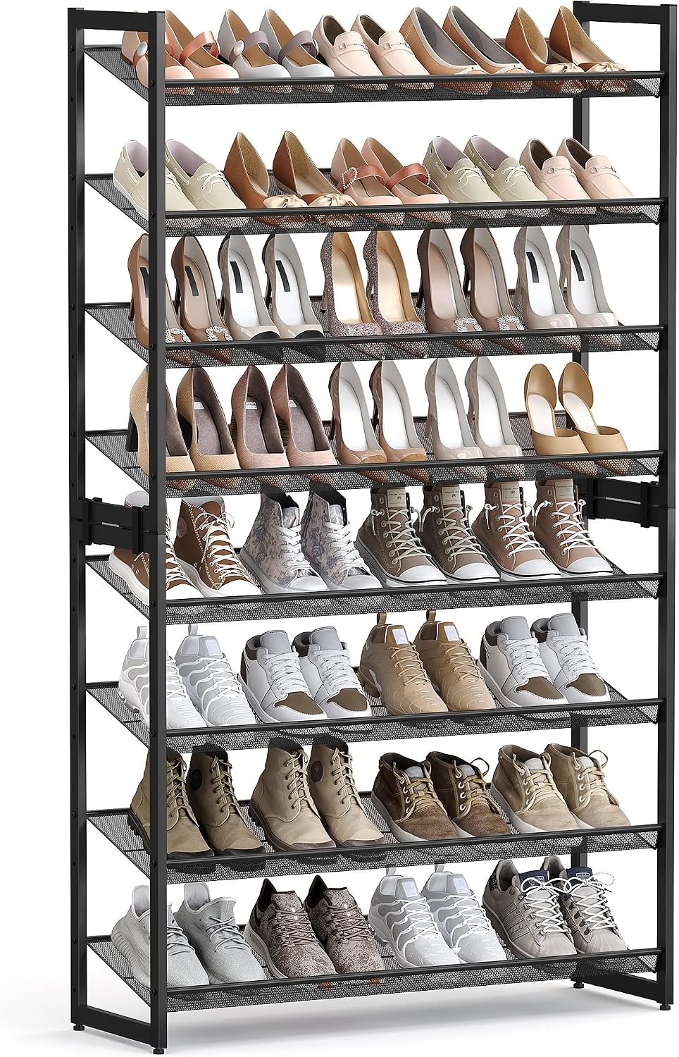 Set of 2 Stackable 4-Tier Black Metal Shoe Rack