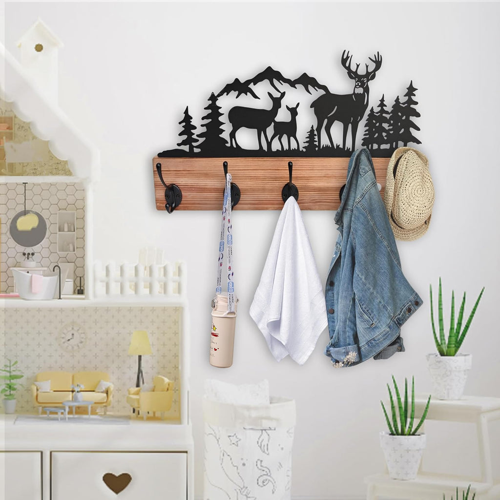 Wood Lighted Deer Wall Coat Hooks
