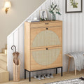 Golden Brown Slim Rattan Flip Drawer Shoe Cabinet