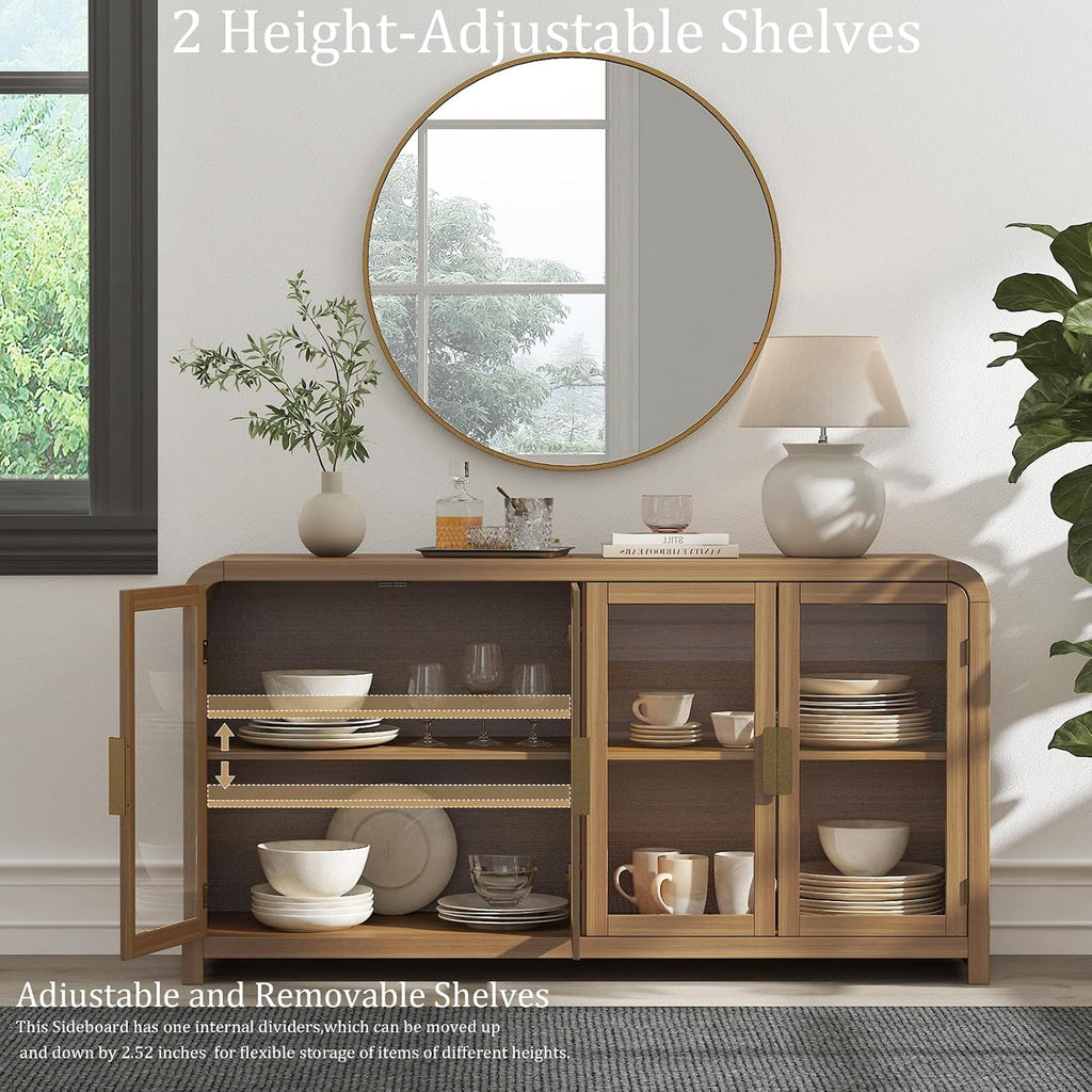 60" Oak Glass Door Boho Sideboard