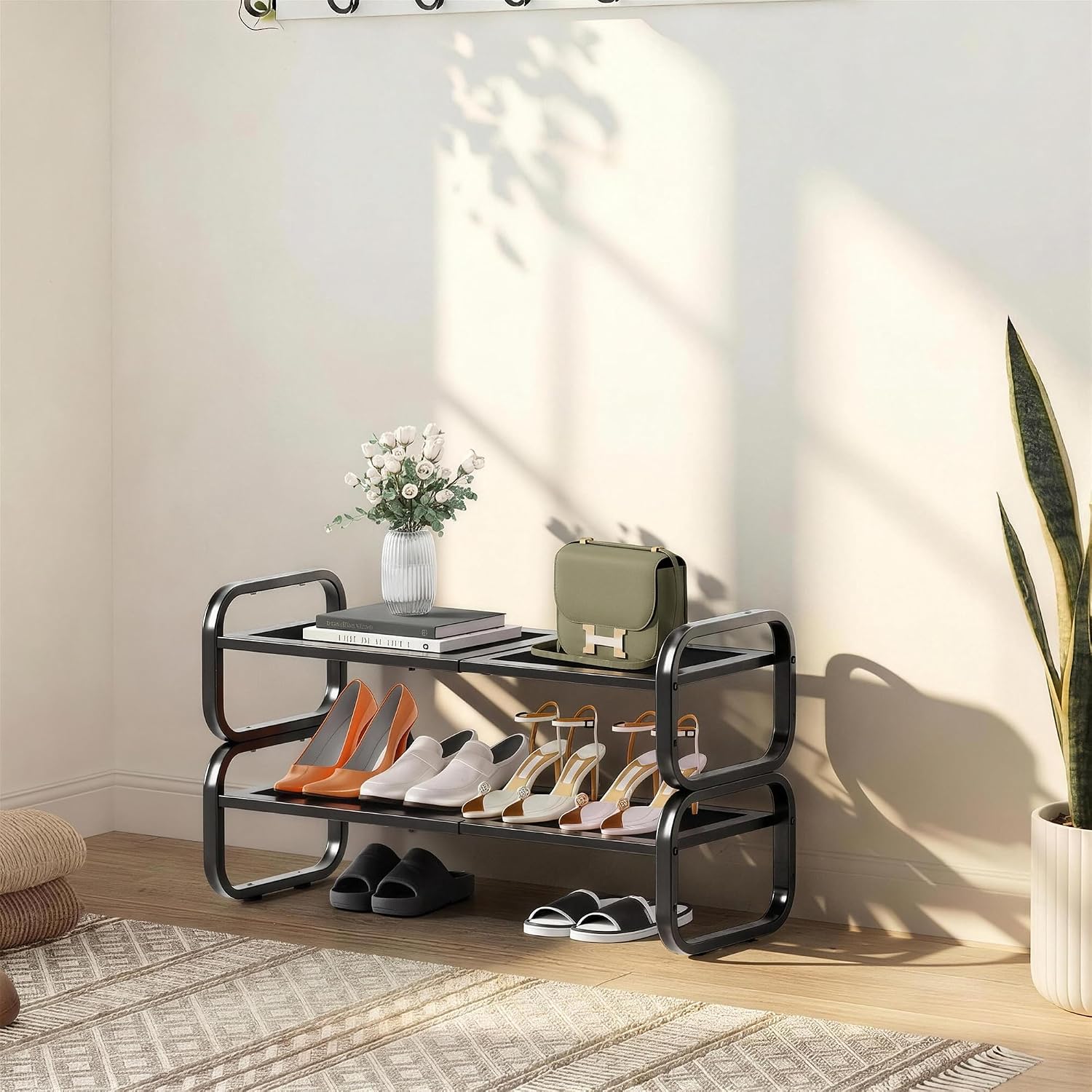 Expandable 2 Tier Metal Shoe Rack