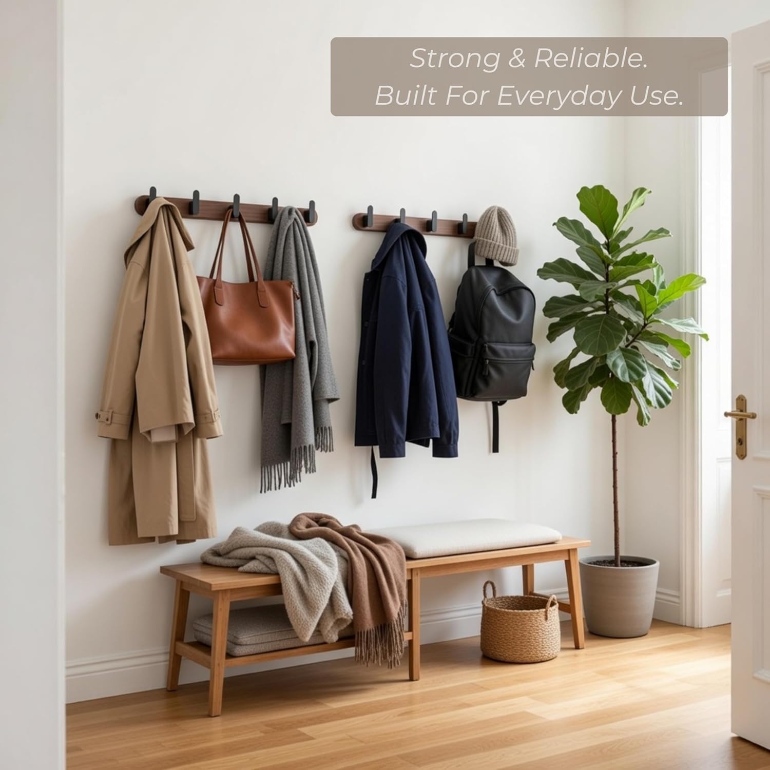 19.7" Walnut Black Hook Coat Rack