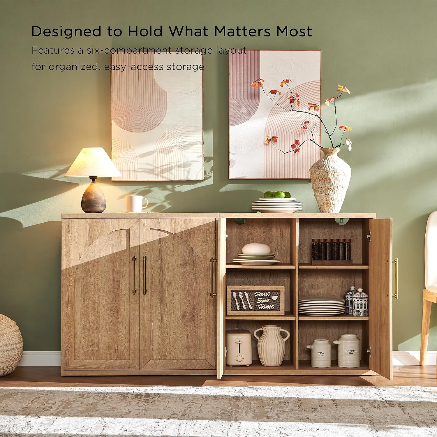 3pc Oak Arched Door Sideboard