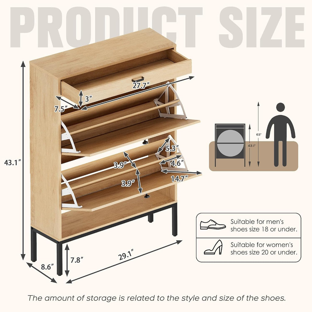 Golden Brown Slim Rattan Flip Drawer Shoe Cabinet