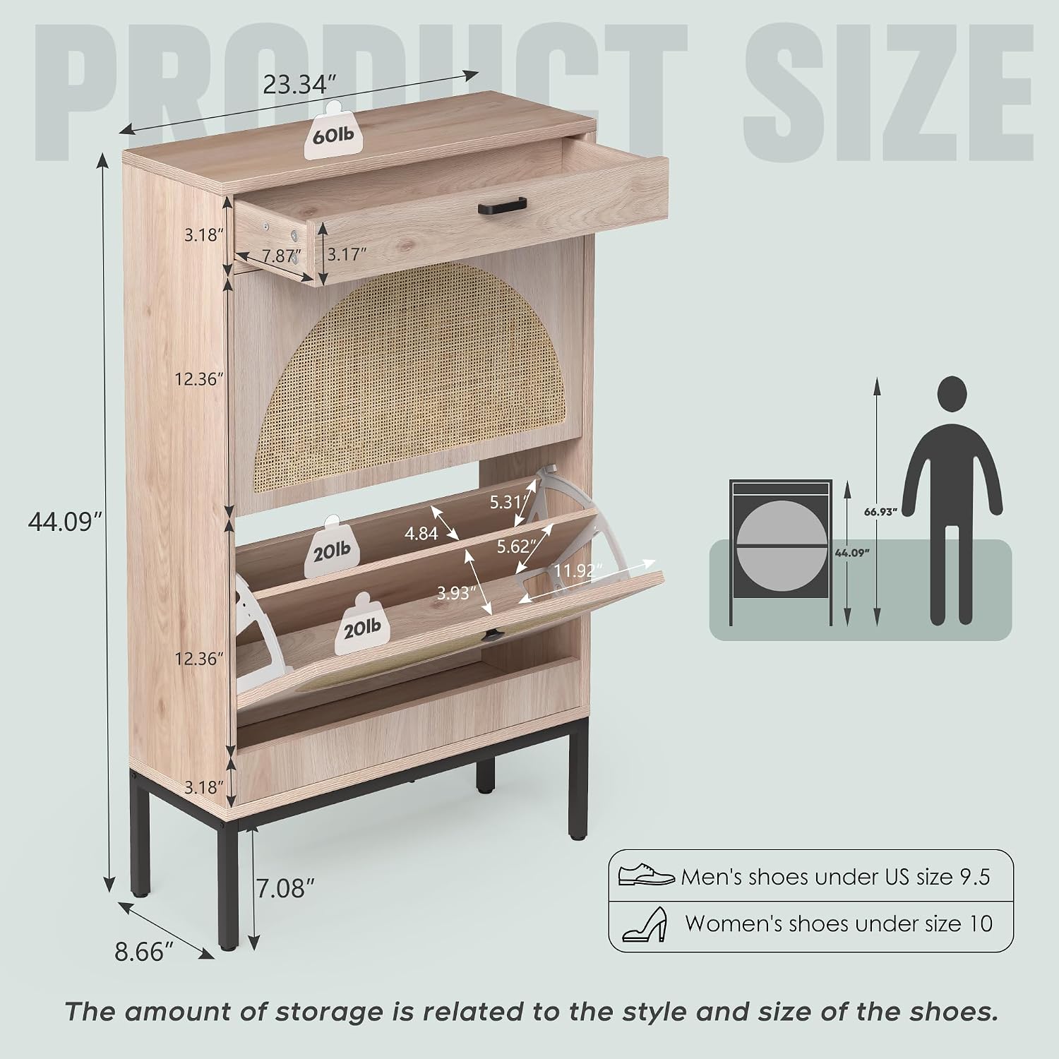 Slim Rattan Flip Drawer Shoe Storage Cabinet