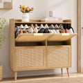 Slim Farmhouse Rattan Flip Drawer Shoe Cabinet