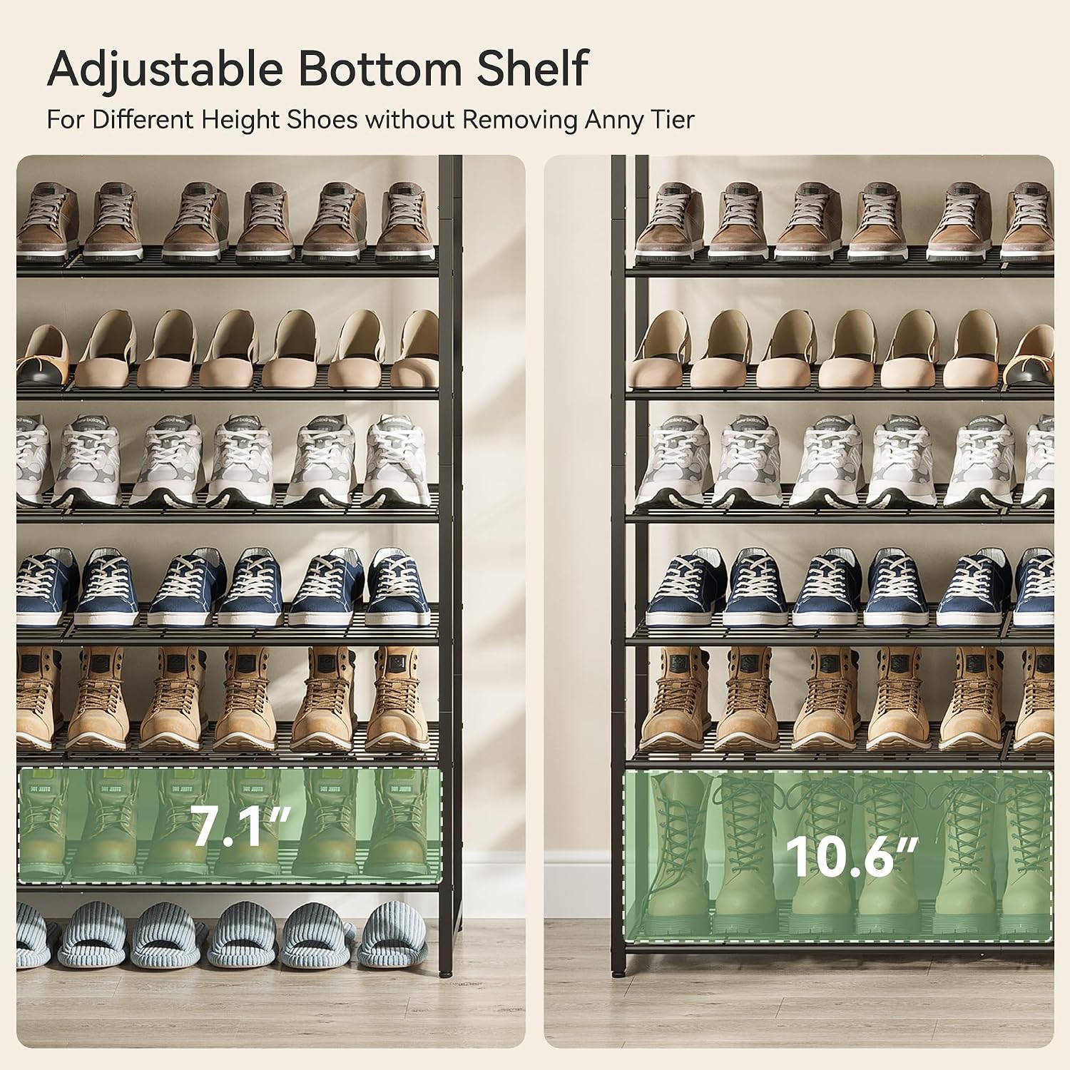 43.3" Wide 8-Tier Reinforced Metal Shoe Rack for 50 Pairs