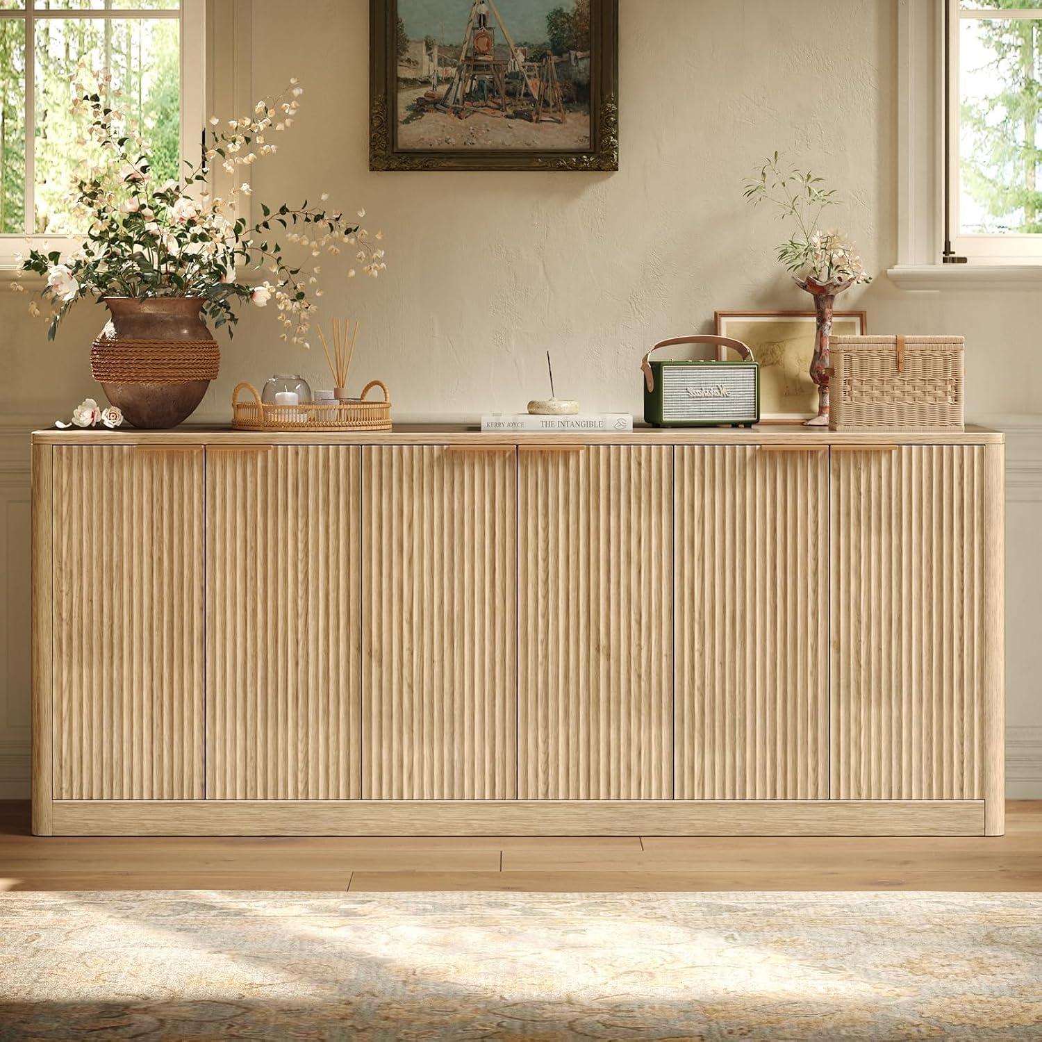 67" Fluted Oak 6-Door Sideboard