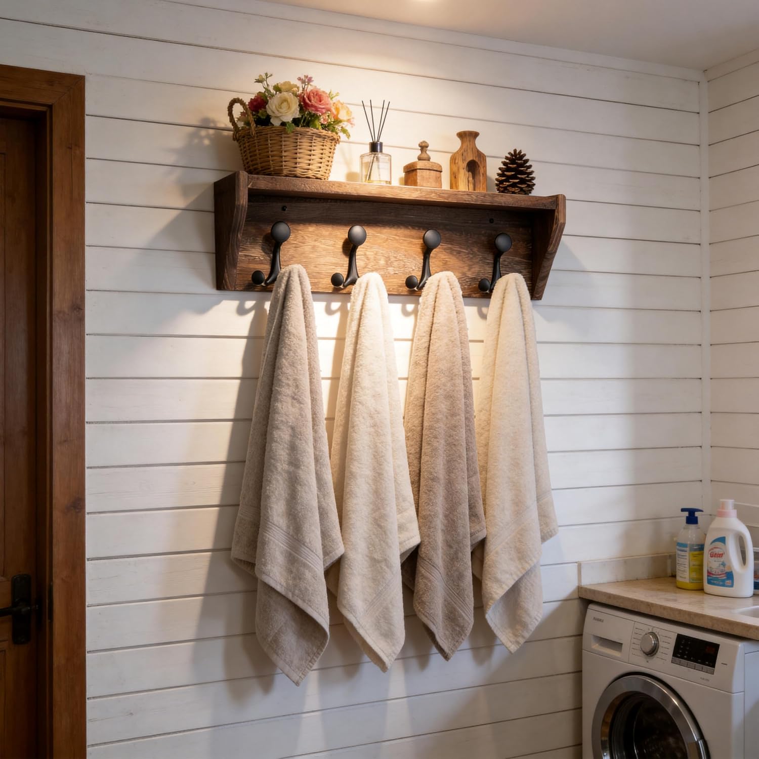 24" Brown Wall Coat Rack Shelf