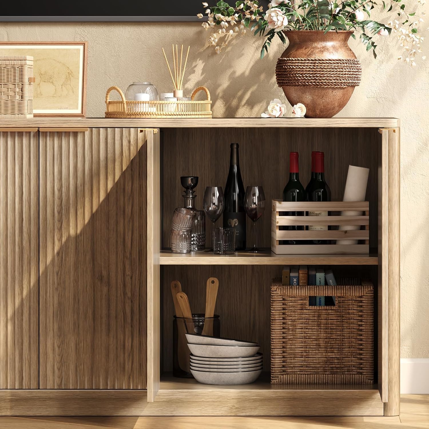 67" Fluted Oak 6-Door Sideboard