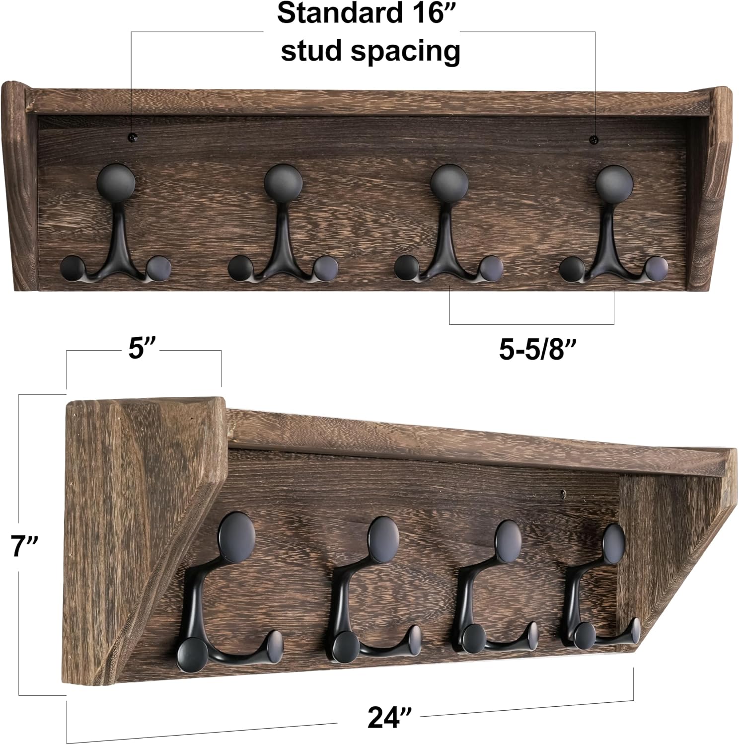 24" Brown Wall Coat Rack Shelf