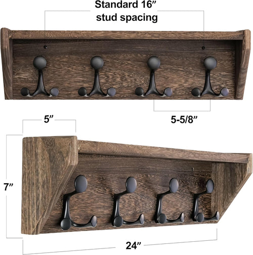 24" Brown Wall Coat Rack Shelf