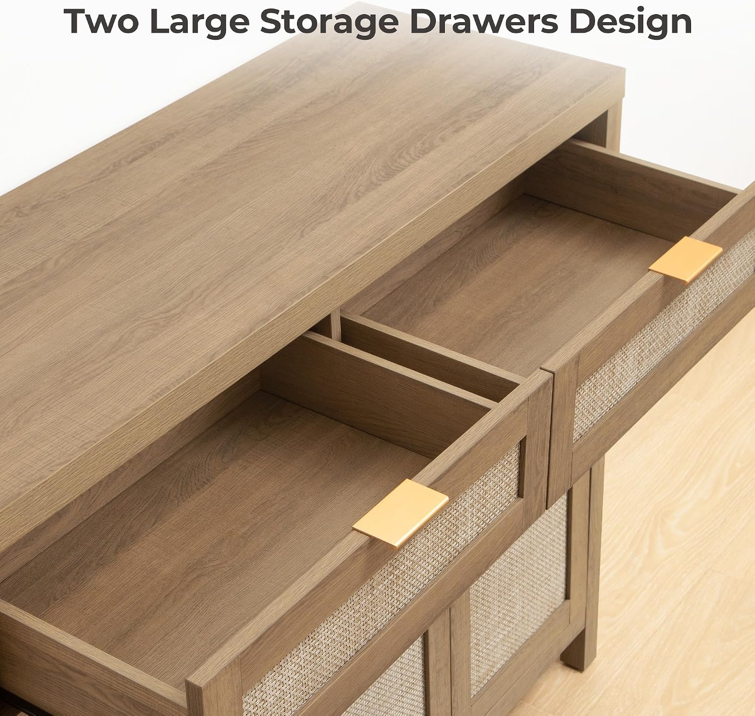 Caramel Oak Rattan 3 Doors 2 Drawers Boho Sideboard