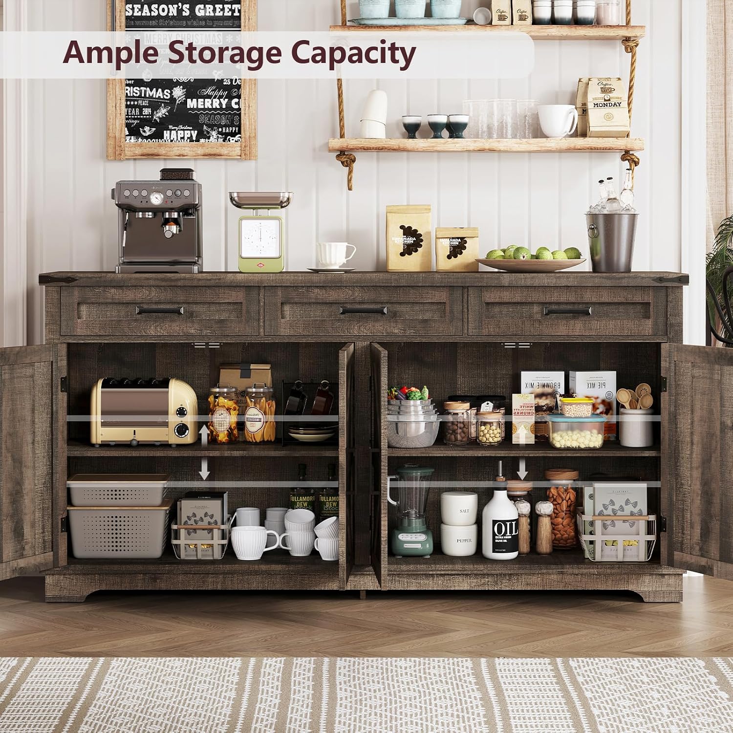 61" Antique Oak Farmhouse Sideboard