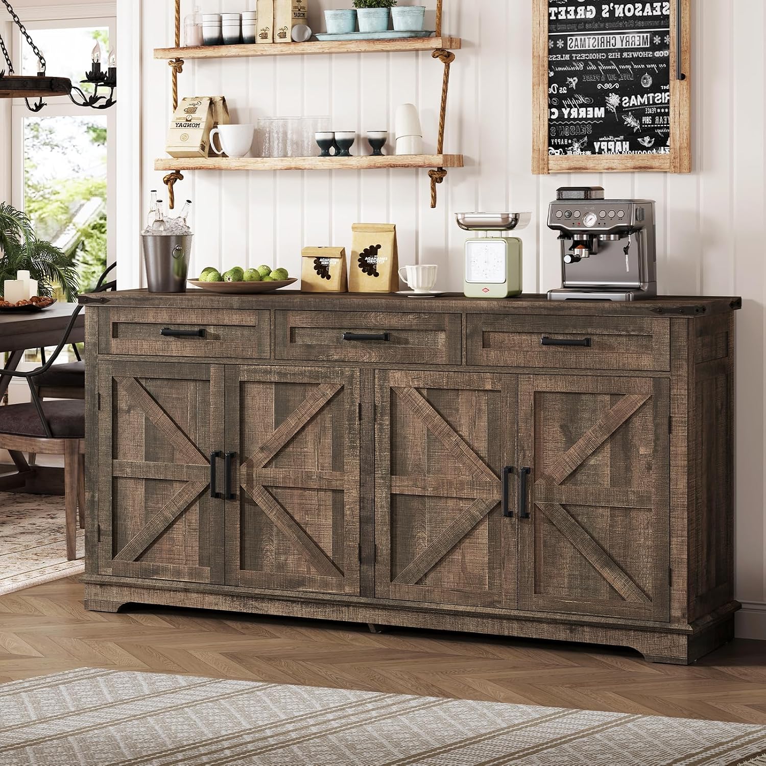 61" Antique Oak Farmhouse Sideboard