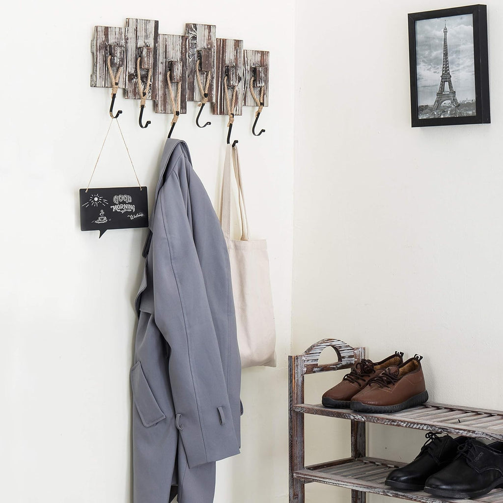 Torched Wood Nautical 6-Hook Coat Rack