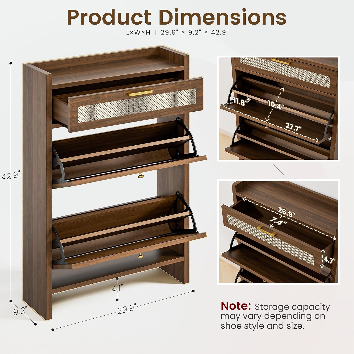 Slim Rattan Flip Drawer Shoe Storage Cabinet