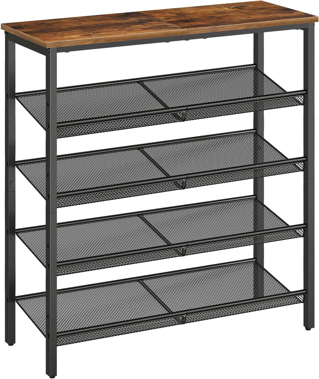 5-Tier Rustic Brown Metal Mesh Shoe Rack