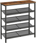 5-Tier Rustic Brown Metal Mesh Shoe Rack