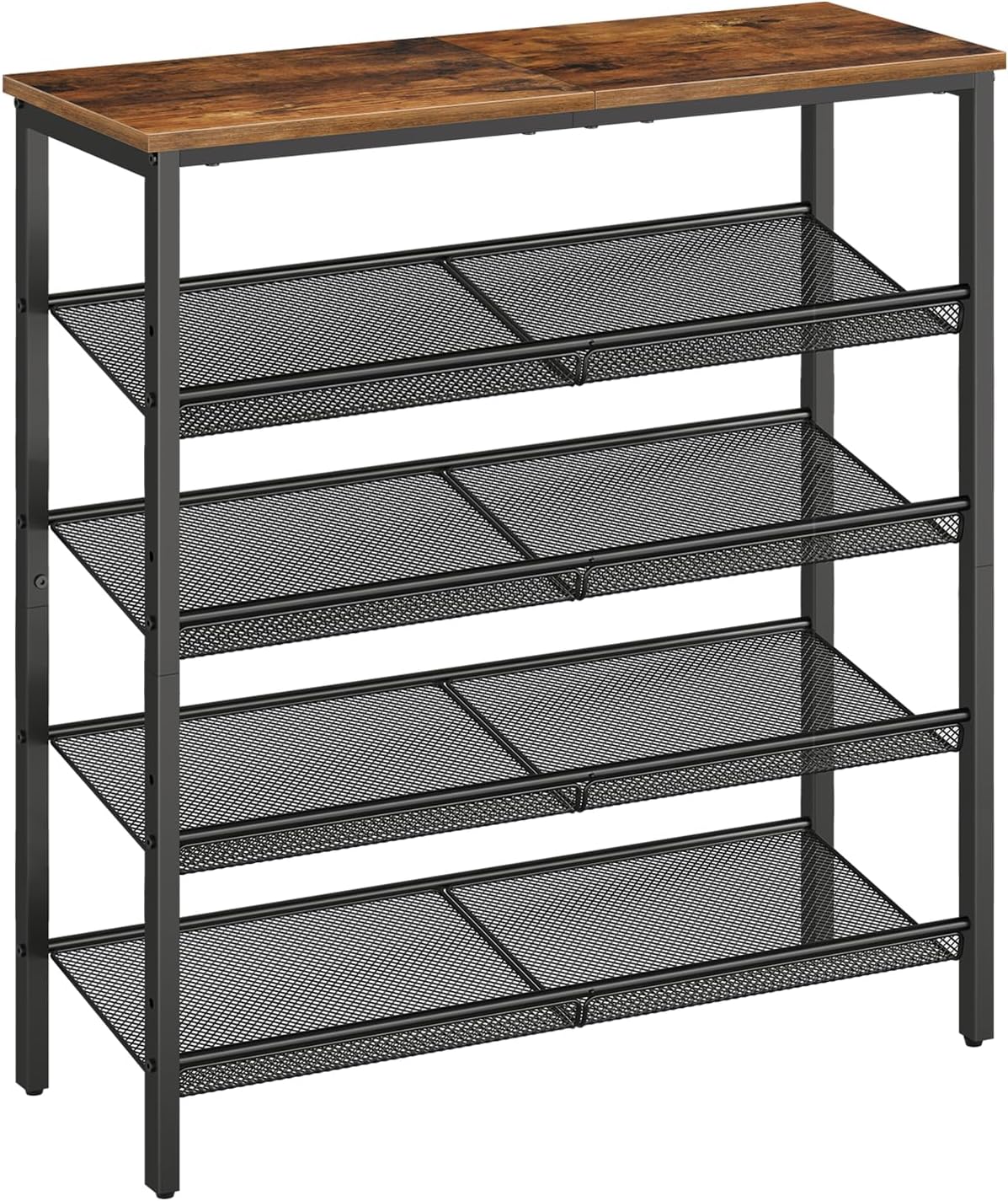 5-Tier Rustic Brown Metal Mesh Shoe Rack