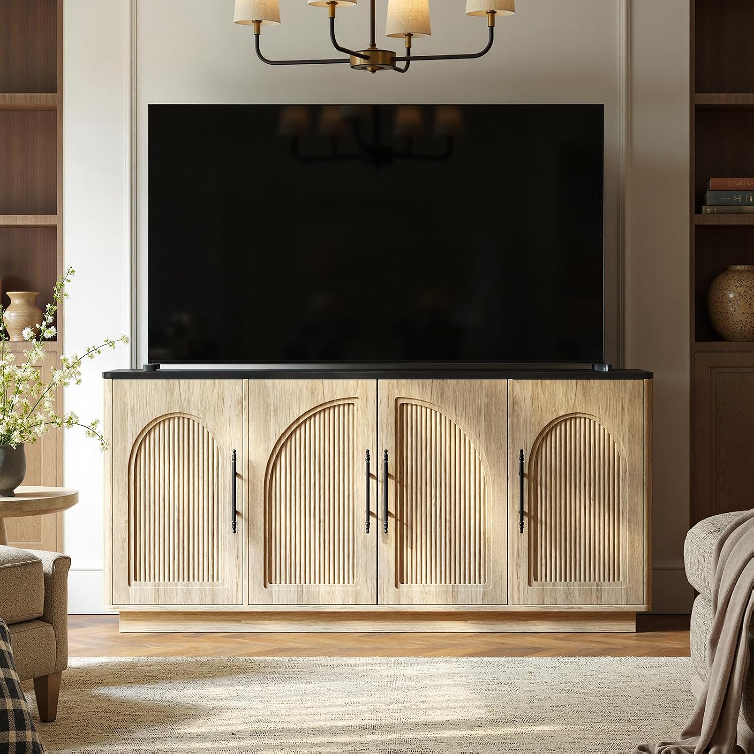 67" Oak Fluted Arched Sideboard