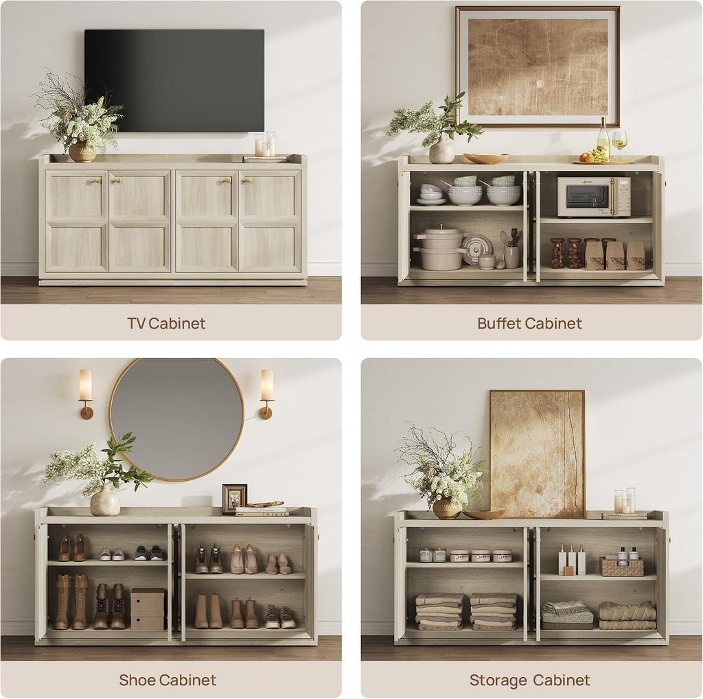 Grey White Oak Wide 4-Door Sideboard