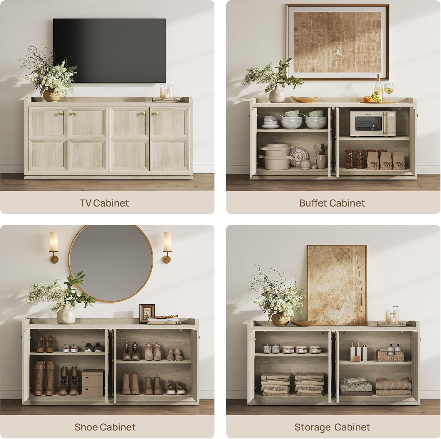 Grey White Oak Wide 4-Door Sideboard