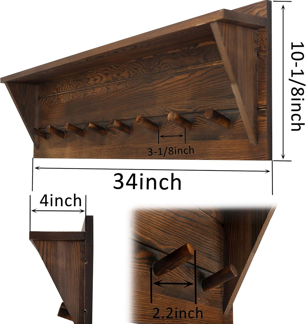 34" Rustic Brown Wall Coat Rack Shelf