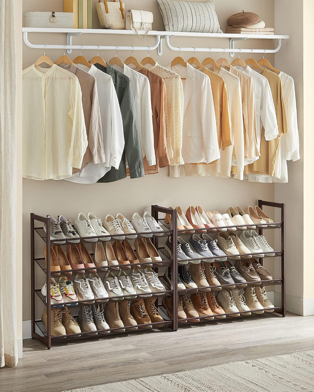 Set of 2 Stackable 4-Tier Bronze Metal Shoe Rack