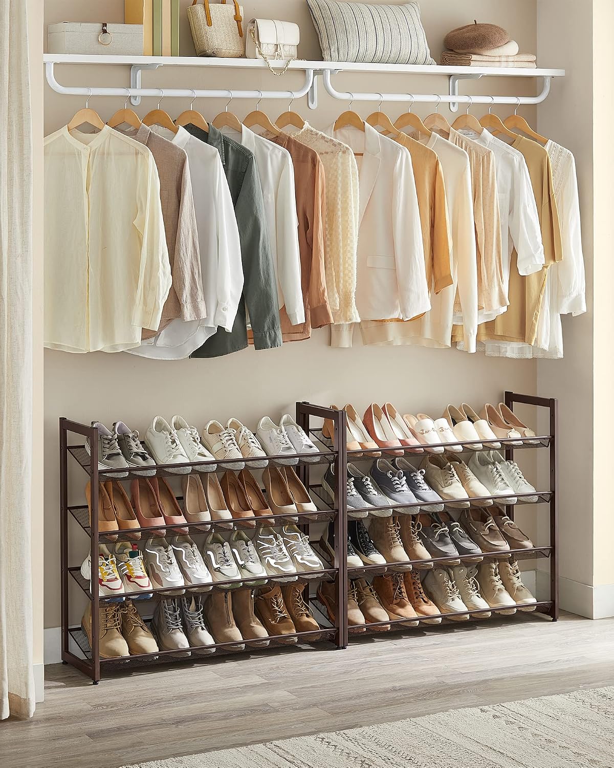 Set of 2 Stackable 4-Tier Bronze Metal Shoe Rack