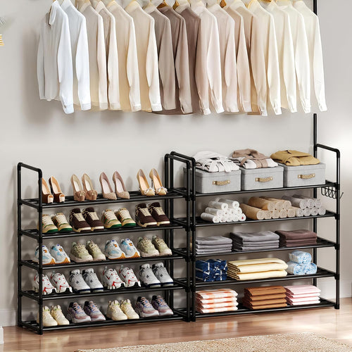 10 Tier Tall Metal Shoe Rack with Hooks