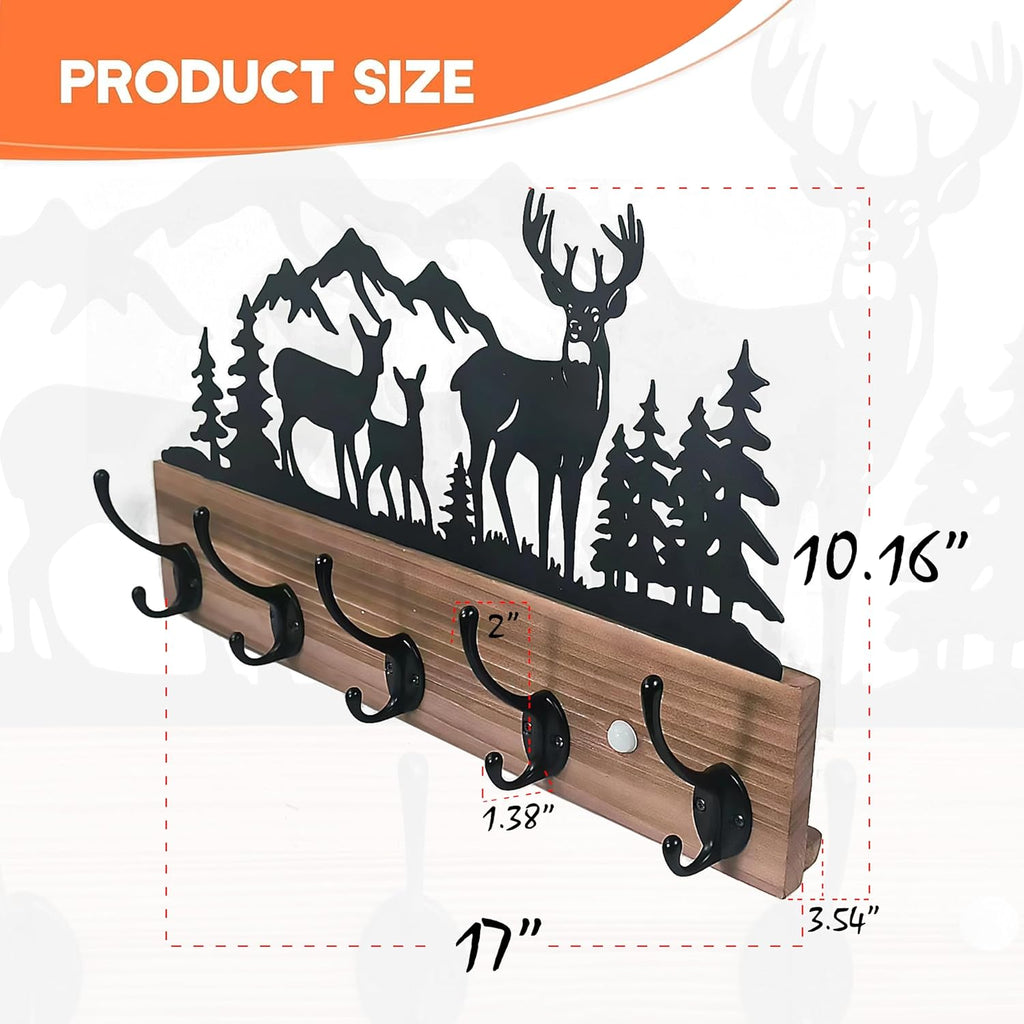 Wood Lighted Deer Wall Coat Hooks