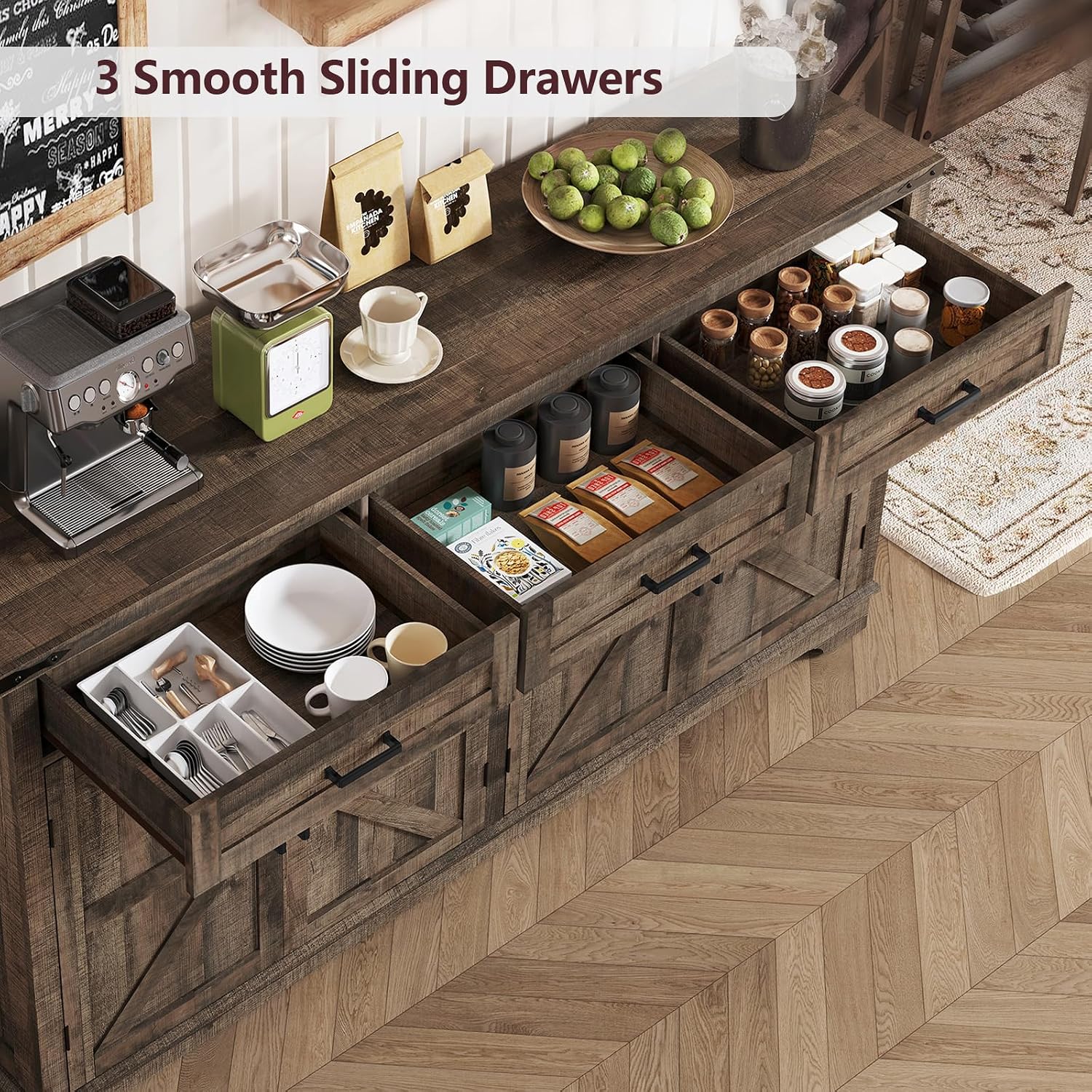61" Antique Oak Farmhouse Sideboard
