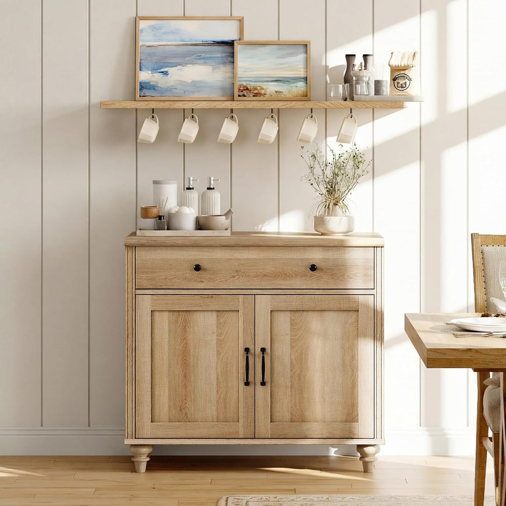 34" Oak Farmhouse Sideboard Cabinet