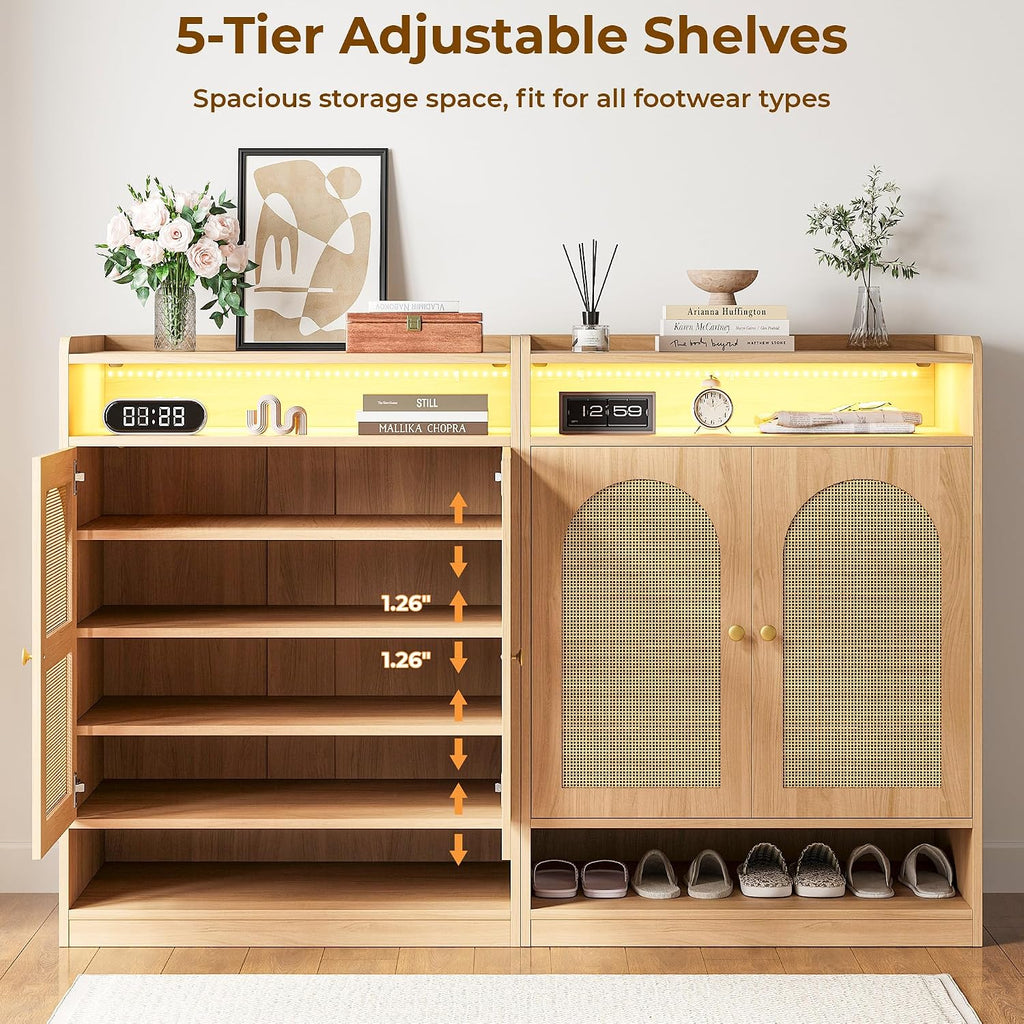 6-Tier Rattan LED Shoe Storage Cabinet