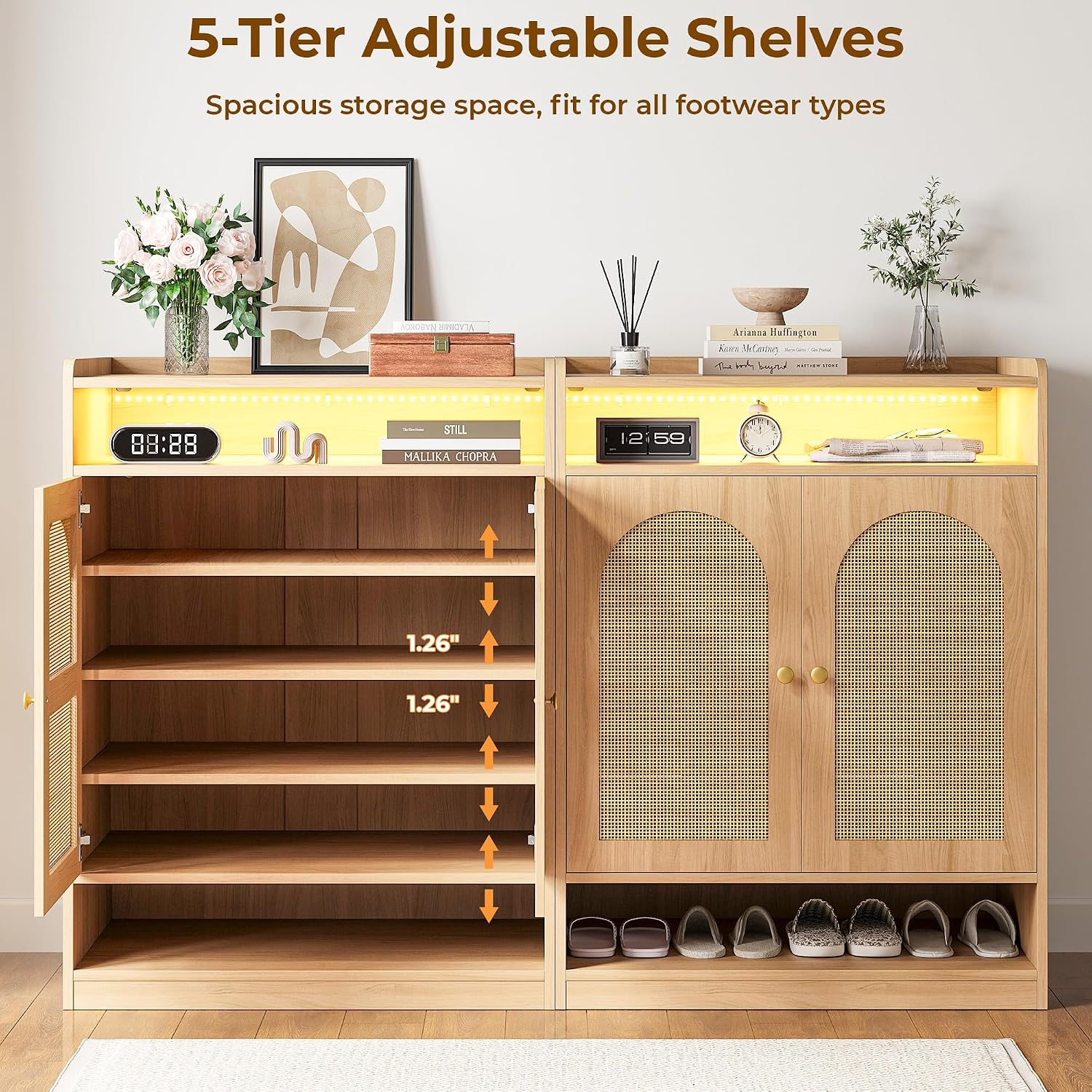 6-Tier Rattan LED Shoe Storage Cabinet