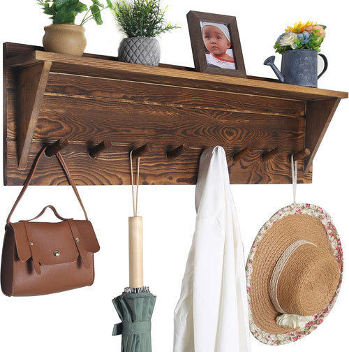 34" Rustic Brown Wall Coat Rack Shelf