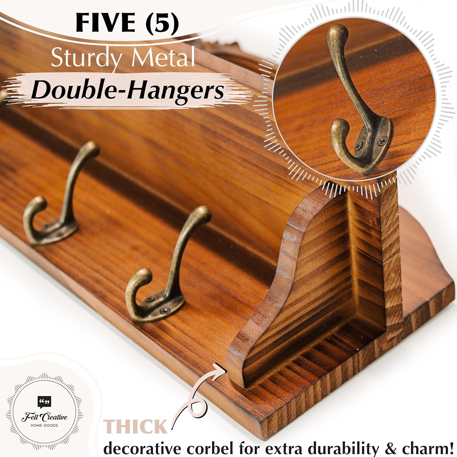 24" Brown Farmhouse Wall Coat Rack