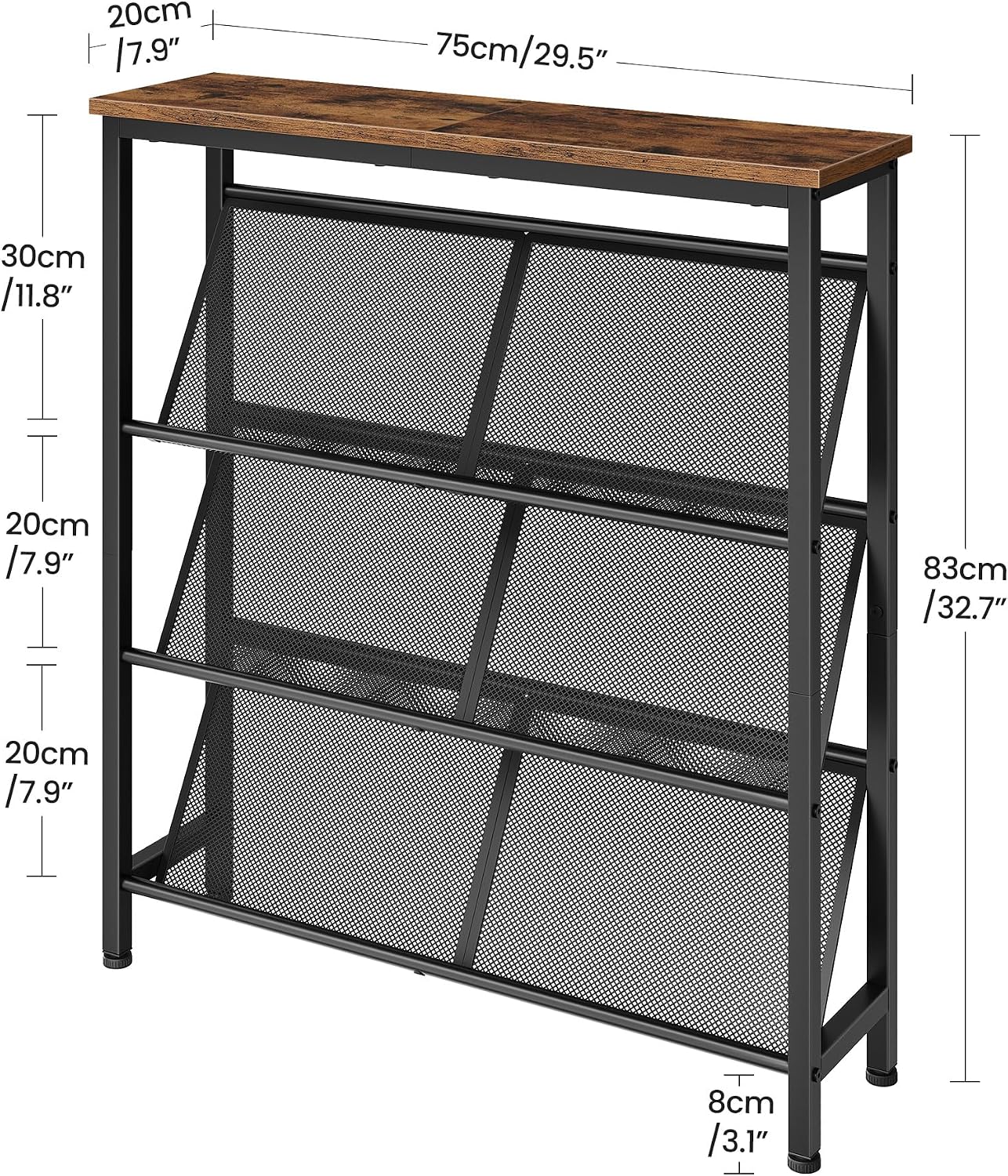 4-Tier Slanted Rustic Brown Metal Shoe Rack With Wood Top