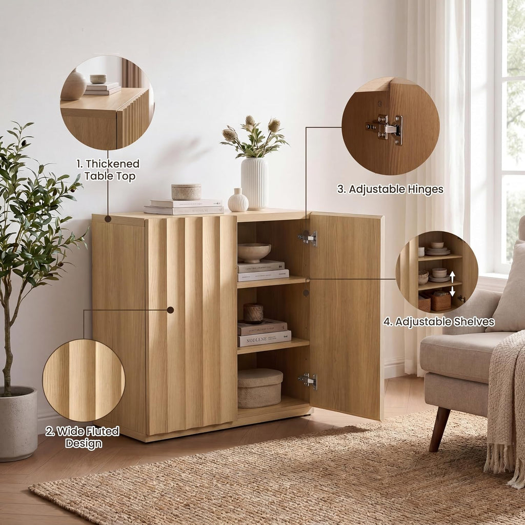 Light Oak Fluted Long Sideboard
