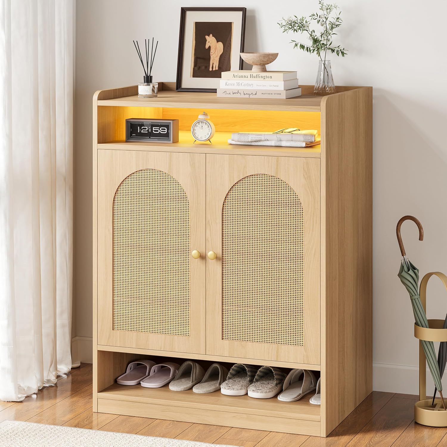 6-Tier Rattan LED Shoe Storage Cabinet