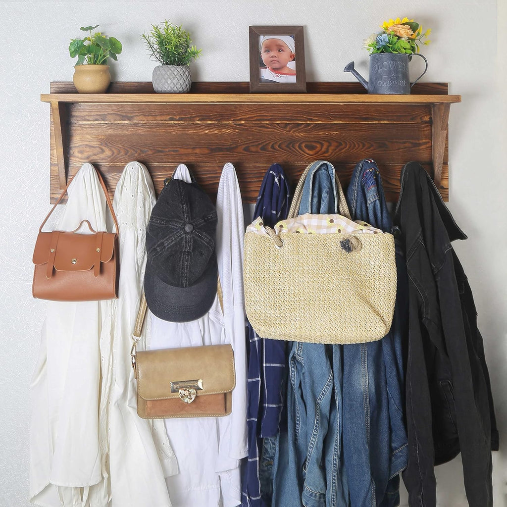 34" Rustic Brown Wall Coat Rack Shelf